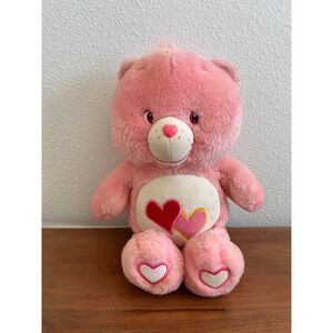 Vintage Care Bears 2002 Love-a-Lot Bear Pink Plush 10 inch Heart Belly Badge